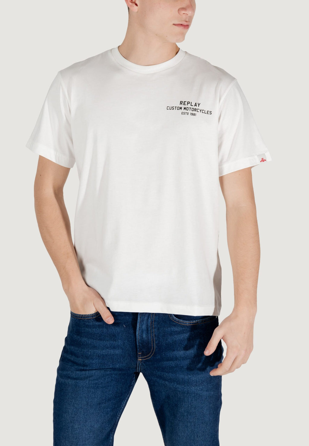 Replay メンズ ホワイト Tシャツ - クラシック クルーネック &amp; カジュアルフィット