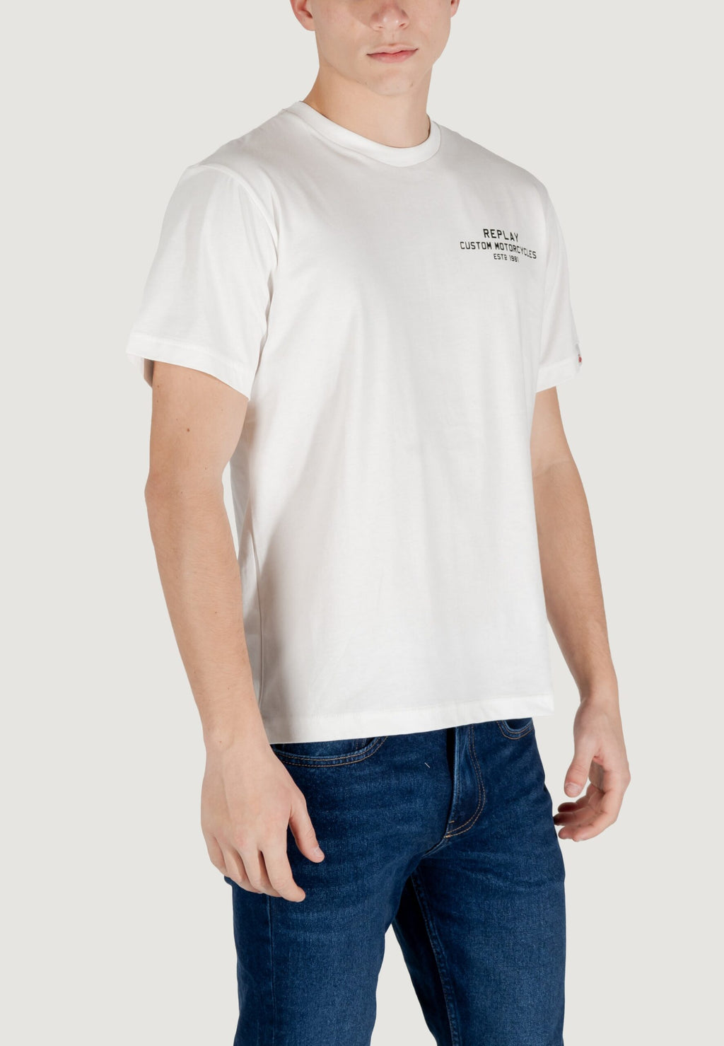 Replay メンズ ホワイト Tシャツ - クラシック クルーネック &amp; カジュアルフィット