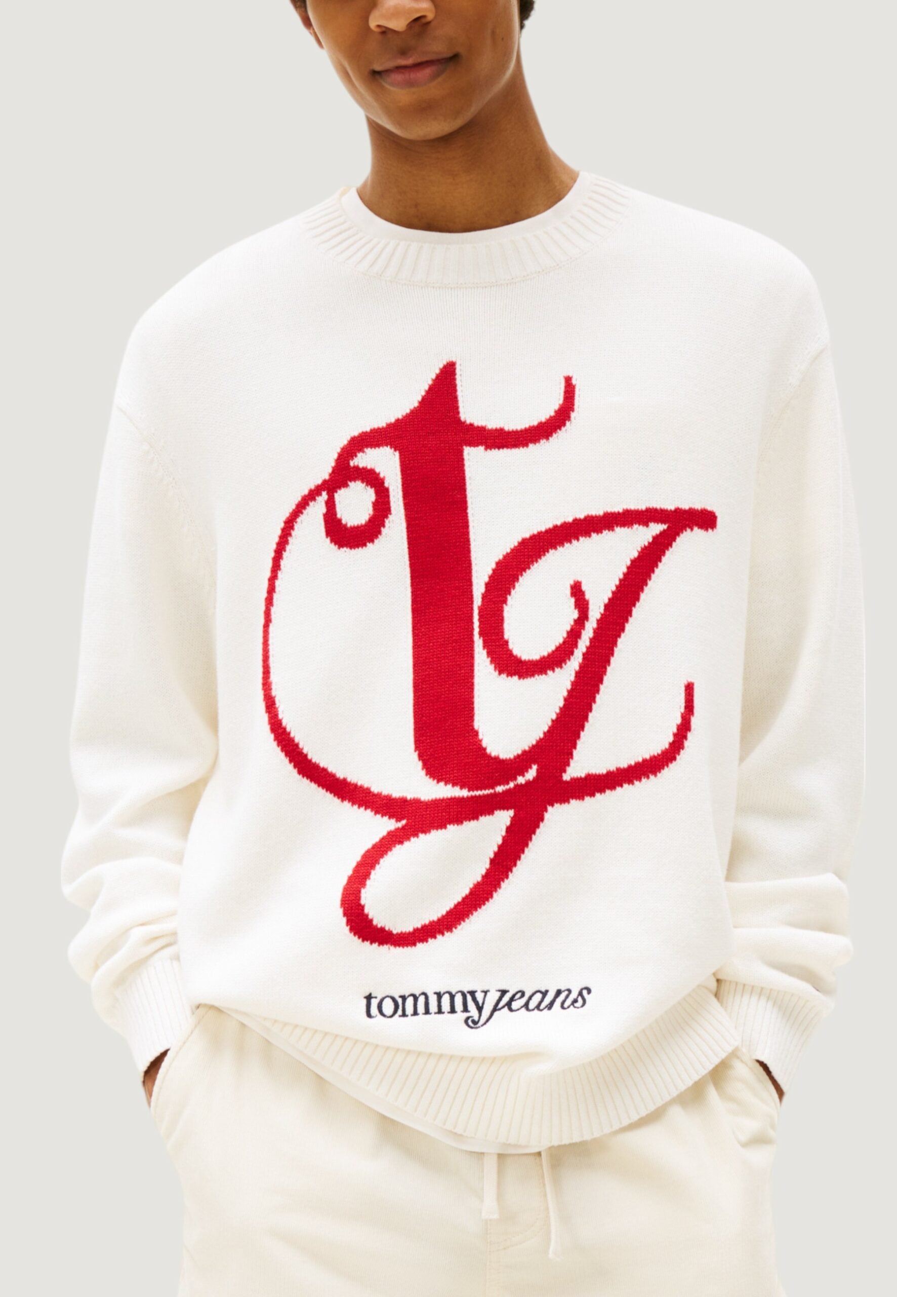 Tommy Hilfiger Jeans Men's Regular Monogram Crewneck Sweater - Cream